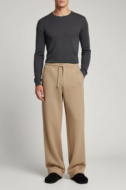 Pantalon Japonais Beige Ample Droit Cordon Confortable - Molleton