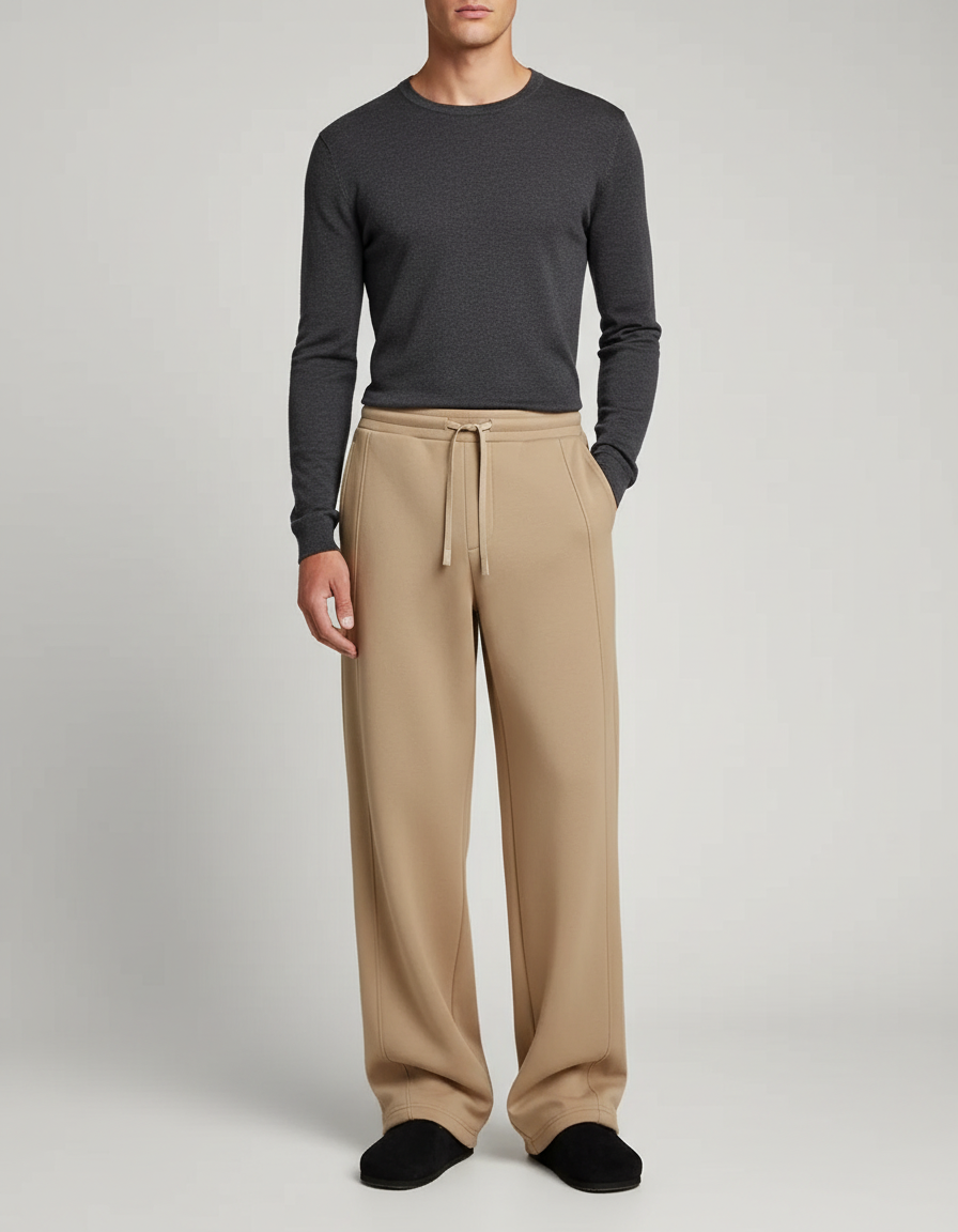 Pantalon Japonais Beige Ample Droit Cordon Confortable - Molleton