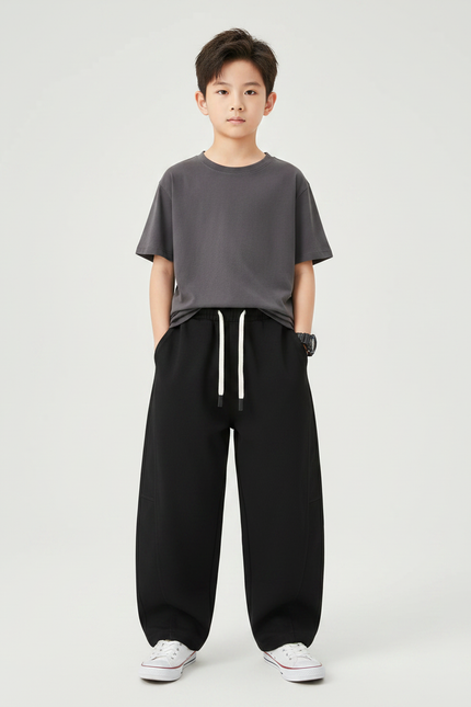 Pantalon Japonais Noir Ample Coton Décontracté Enfant - Molleton