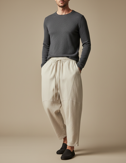 Pantalon Japonais Beige Ample Lin Décontracté Homme Confortable