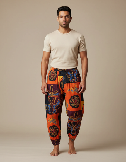 Pantalon Japonais Sarouel Ample Imprimé Ethnique Homme Coton