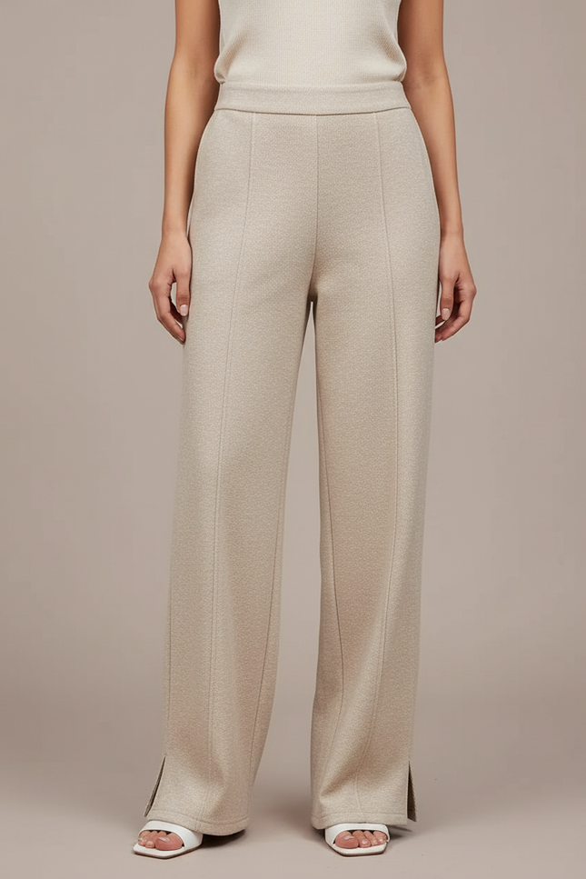 Pantalon Japonais Beige Ample Droit Fendu Chic - Maille