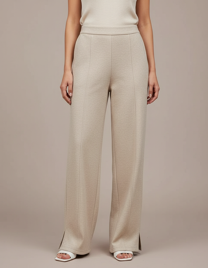 Pantalon Japonais Beige Ample Droit Fendu Chic - Maille