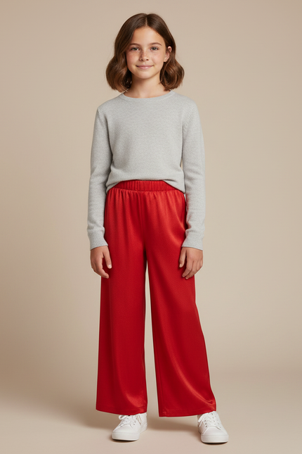 Pantalon Japonais Satin Rouge Ample Fluide Fille