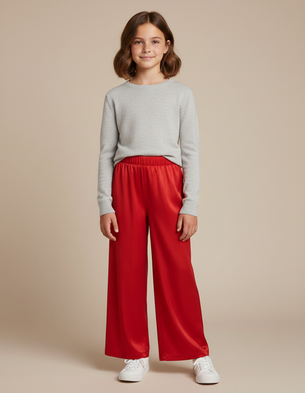 Pantalon Japonais Satin Rouge Ample Fluide Fille