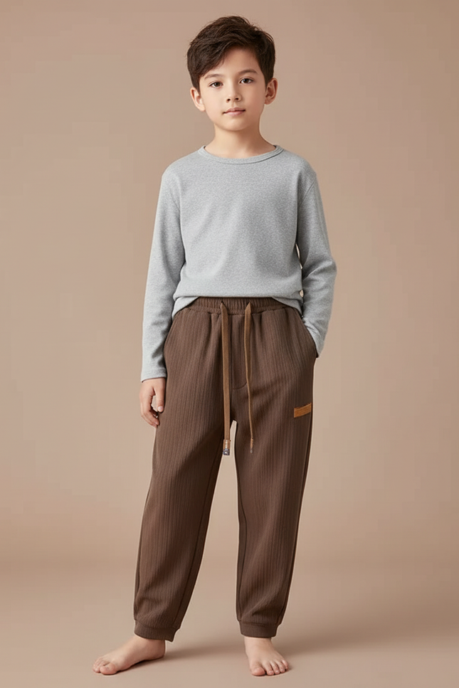 Pantalon Japonais Marron Côtelé Ample Décontracté Cordon - Cordé