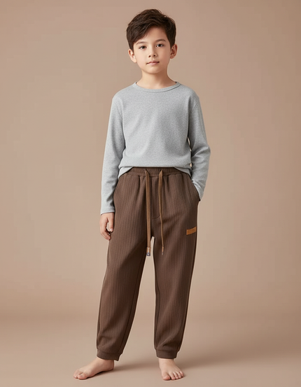 Pantalon Japonais Marron Côtelé Ample Décontracté Cordon - Cordé