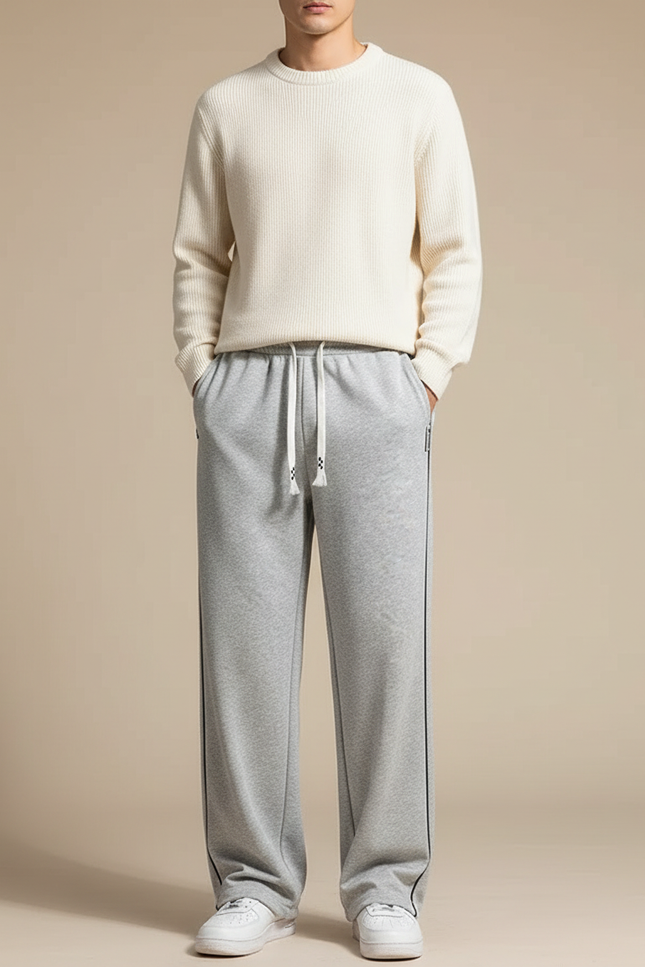 Pantalon Japonais Gris Droit Cordon Décontracté Molleton