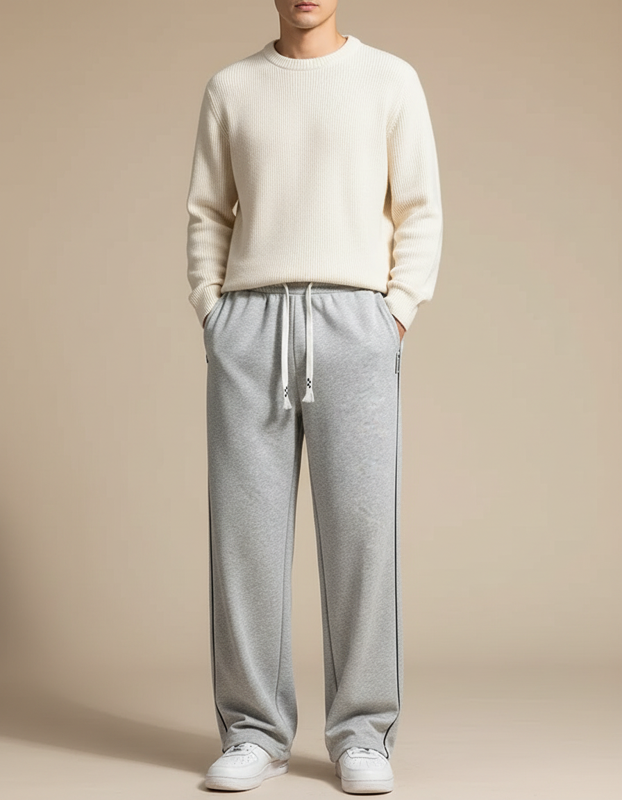 Pantalon Japonais Gris Droit Cordon Décontracté Molleton