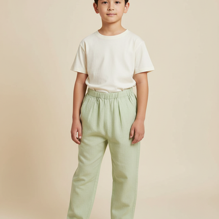 Pantalon Japonais Vert Ample Coton Confortable Enfant - Lin