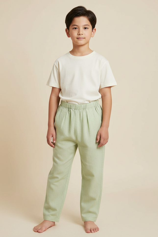 Pantalon Japonais Vert Ample Coton Confortable Enfant - Lin