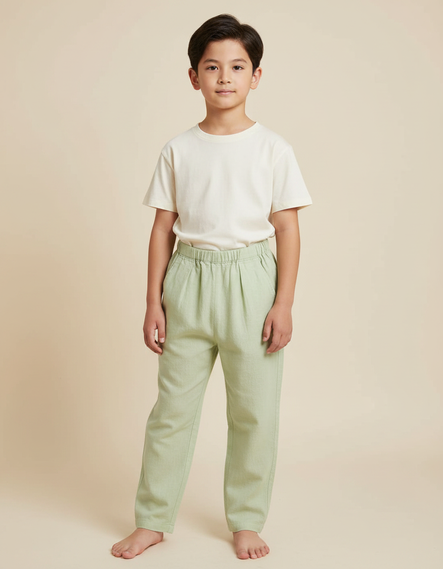 Pantalon Japonais Vert Ample Coton Confortable Enfant - Lin