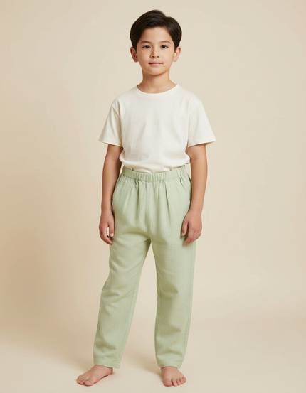 Pantalon Japonais Vert Ample Coton Confortable Enfant - Lin