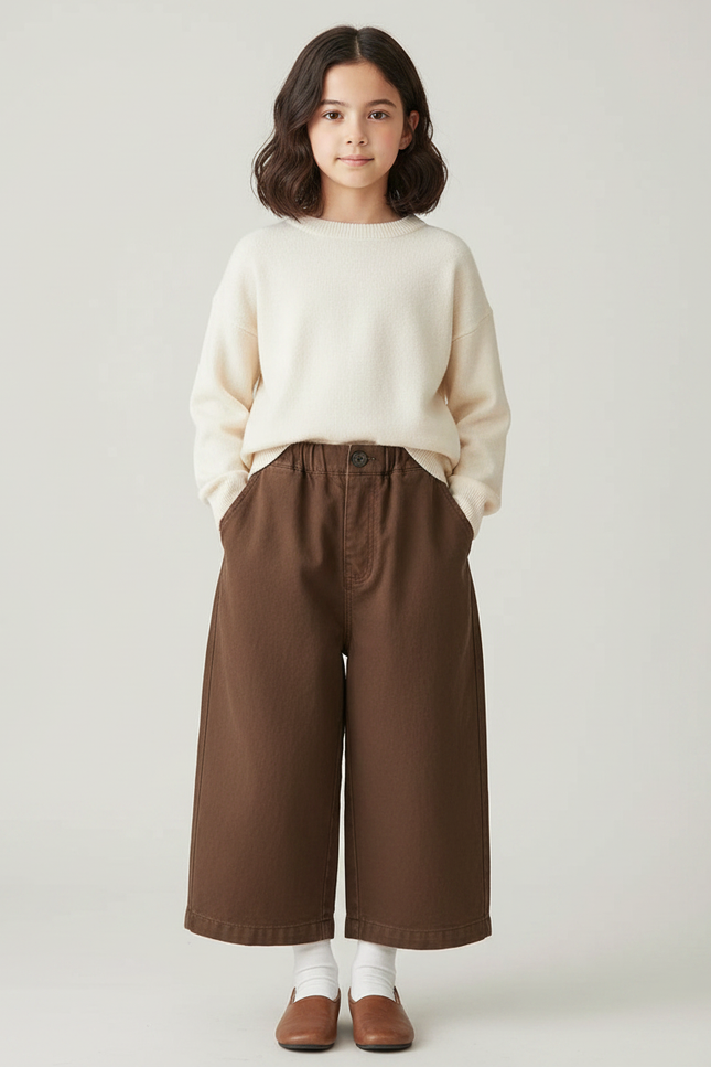 Pantalon Japonais Marron Ample Coton Décontracté Enfant