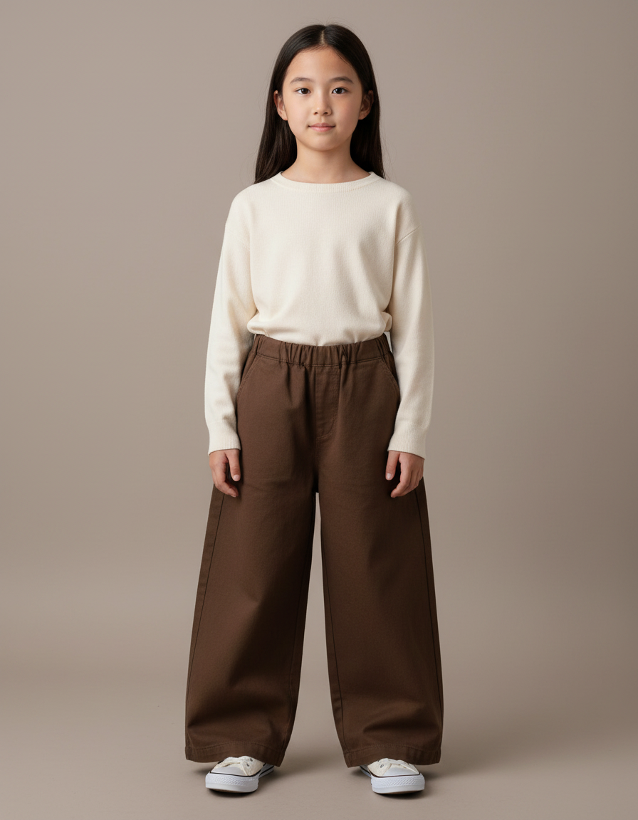 Pantalon Japonais Marron Coton Ample Enfant Uni - Toile