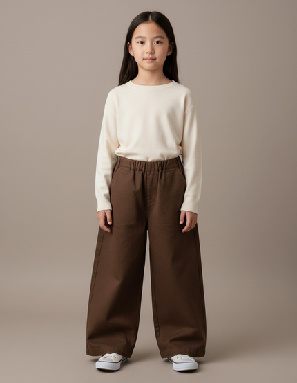 Pantalon Japonais Marron Coton Ample Enfant Uni - Toile