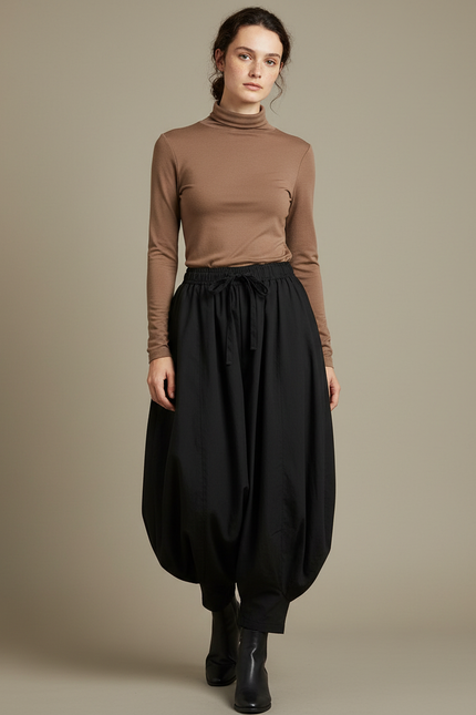 Pantalon Japonais Noir Bouffant Ample Coton Fluide Décontracté