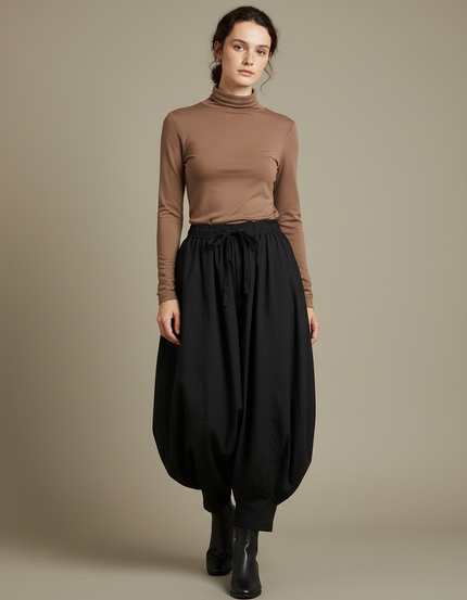 Pantalon Japonais Noir Bouffant Ample Coton Fluide Décontracté