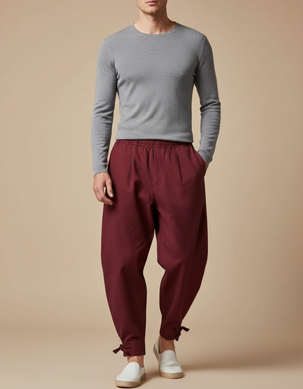Pantalon Japonais Bordeaux Ample Coton Confortable Décontracté