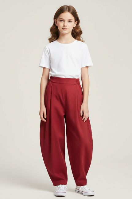 Pantalon Japonais Rouge Ample Coton Fluide Enfant - Bordeaux