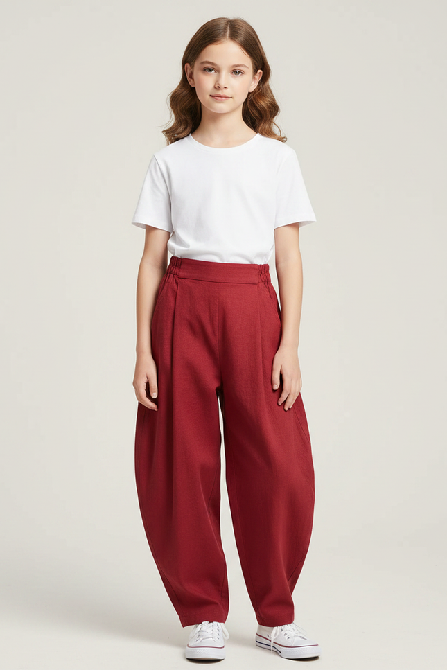 Pantalon Japonais Rouge Ample Coton Fluide Enfant - Bordeaux