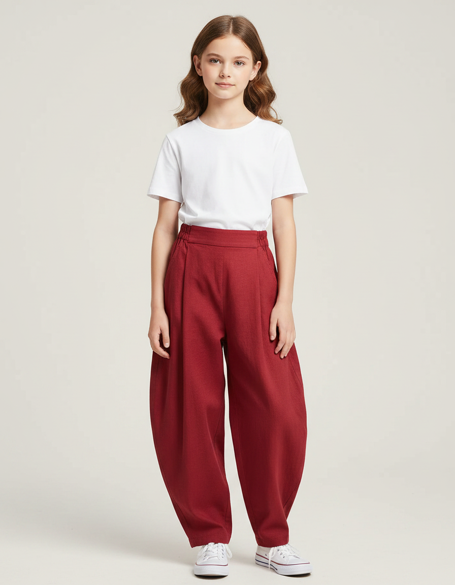 Pantalon Japonais Rouge Ample Coton Fluide Enfant - Bordeaux