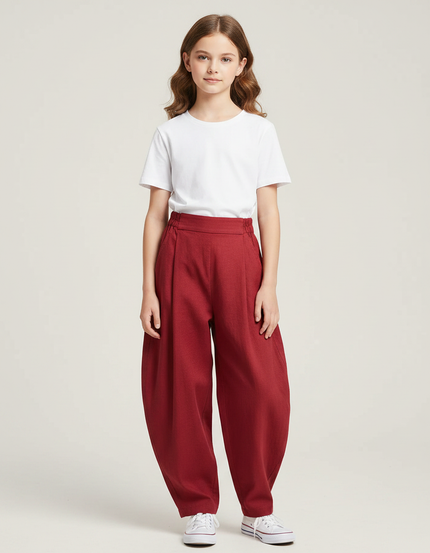 Pantalon Japonais Rouge Ample Coton Fluide Enfant - Bordeaux