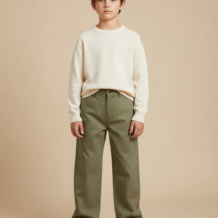 Pantalon Japonais Kaki Ample Décontracté Enfant Droit - Toile