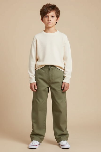 Pantalon Japonais Kaki Ample Décontracté Enfant Droit - Toile