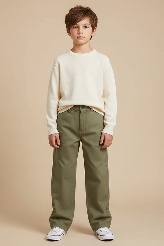 Pantalon Japonais Kaki Ample Décontracté Enfant Droit - Toile