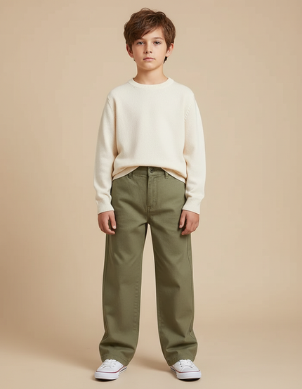 Pantalon Japonais Kaki Ample Décontracté Enfant Droit - Toile