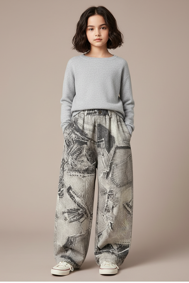 Pantalon Japonais Imprimé Journal Ample Denim Enfant - Jean