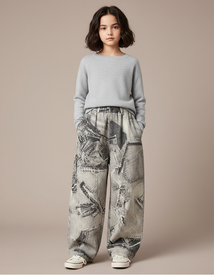 Pantalon Japonais Imprimé Journal Ample Denim Enfant - Jean