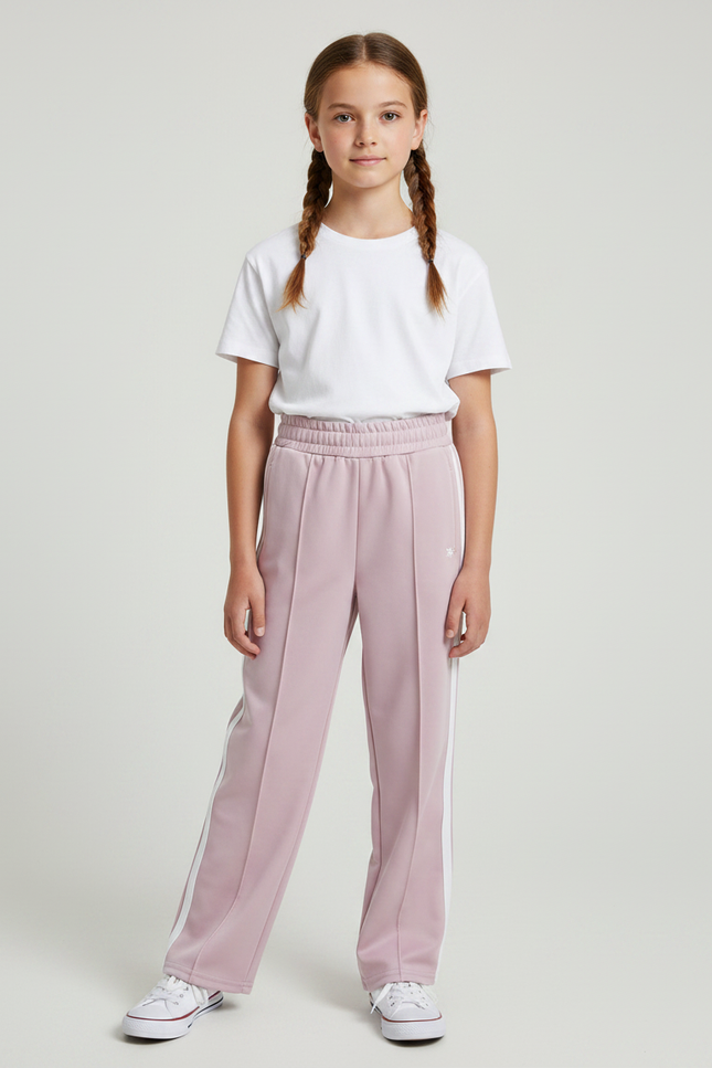 Pantalon Japonais Rose Pâle Ample Rayures Blanches - Polyester