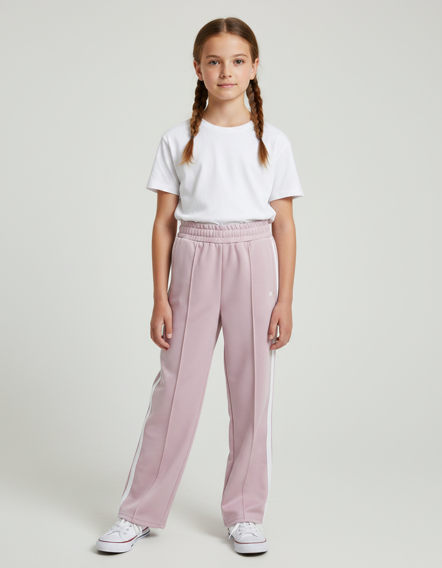 Pantalon Japonais Rose Pâle Ample Rayures Blanches - Polyester