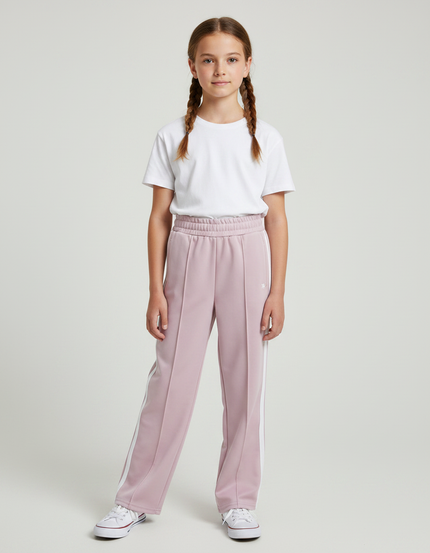 Pantalon Japonais Rose Pâle Ample Rayures Blanches - Polyester