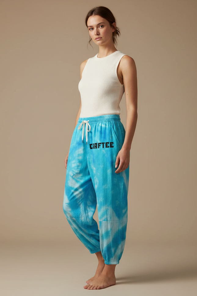 Pantalon Japonais Tie-Dye Bleu Ample Chevilles Resserrées - Molleton
