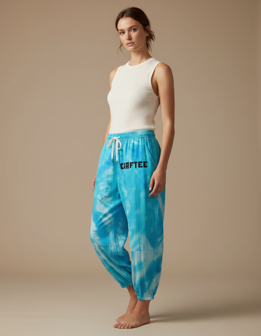 Pantalon Japonais Tie-Dye Bleu Ample Chevilles Resserrées - Molleton