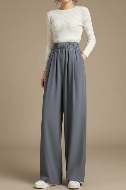 Pantalon Japonais Gris Ample Droit Fluide Femme - Viscose