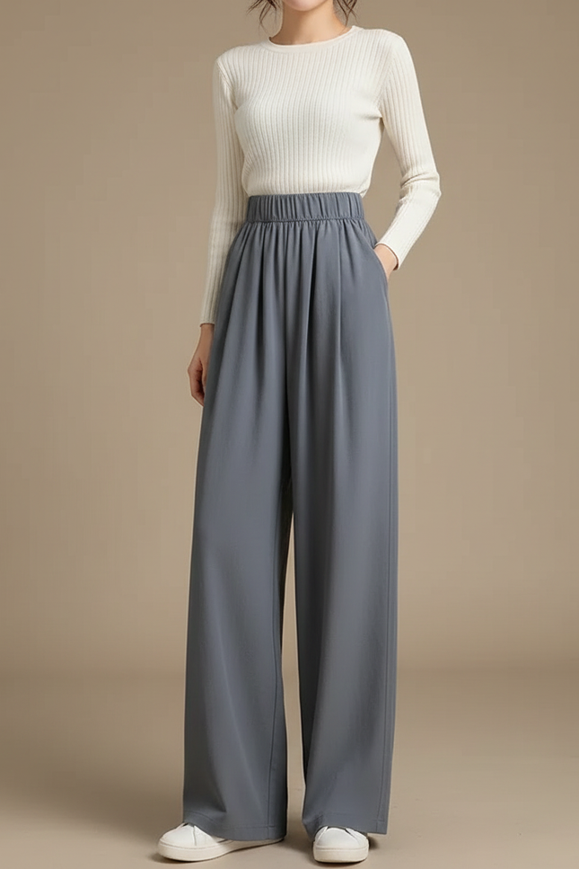 Pantalon Japonais Gris Ample Droit Fluide Femme - Viscose