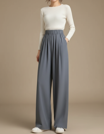 Pantalon Japonais Gris Ample Droit Fluide Femme - Viscose