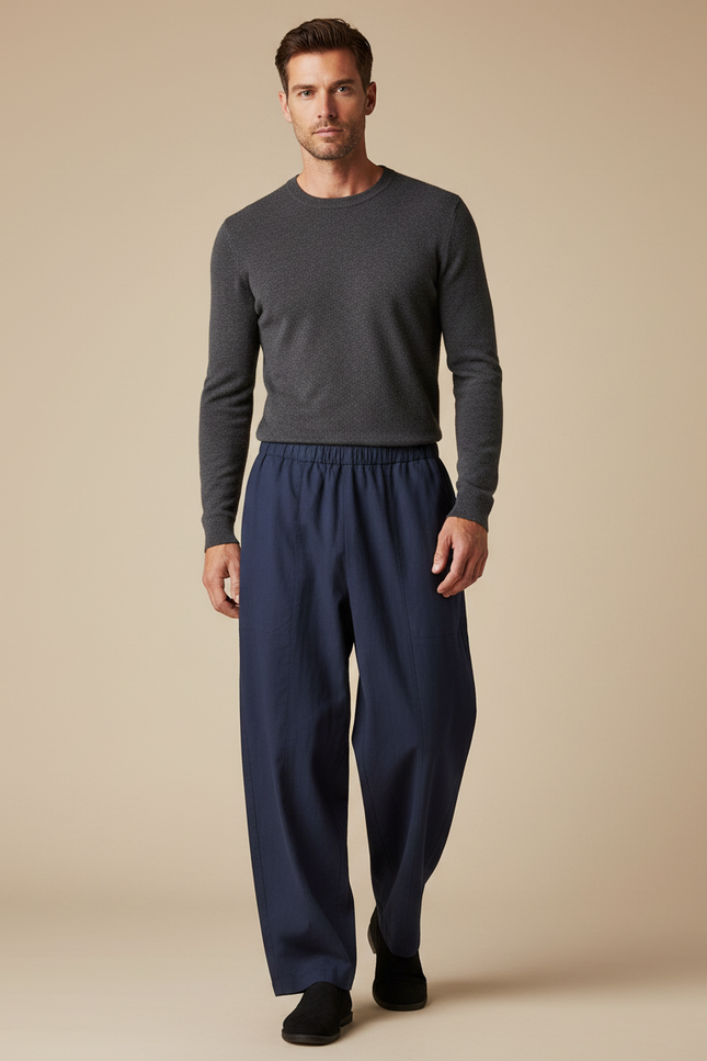 Pantalon Japonais Bleu Marine Ample Coton Homme Confortable