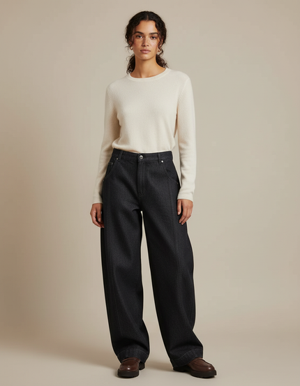 Pantalon Japonais Denim Ample Taille Haute Noir - Jean