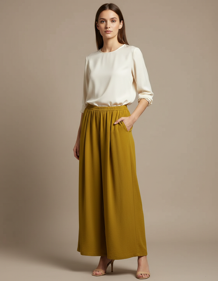 Pantalon Japonais Fluide Ample Jaune Moutarde Femme - Viscose