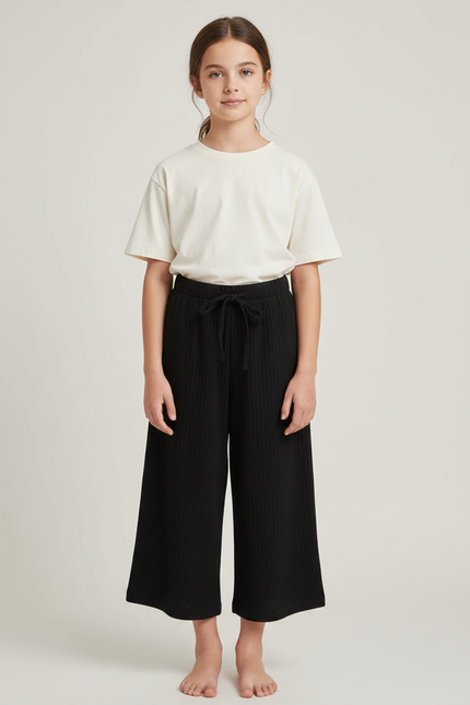 Pantalon Japonais Noir Côtelé Ample Élastique Enfant - Maille