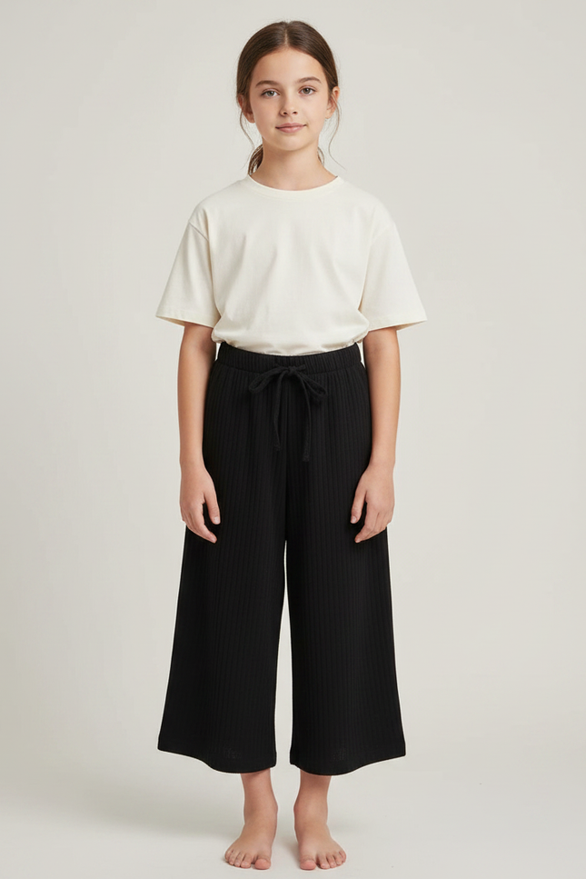 Pantalon Japonais Noir Côtelé Ample Élastique Enfant - Maille