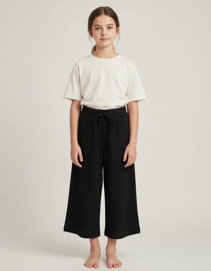 Pantalon Japonais Noir Côtelé Ample Élastique Enfant - Maille
