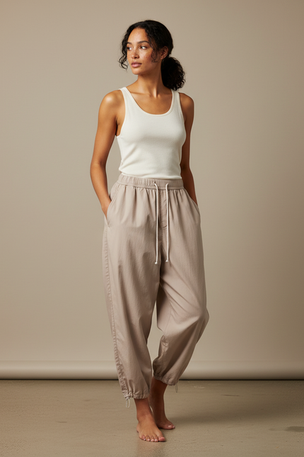 Pantalon Japonais Beige Ample Coton Décontracté Sport