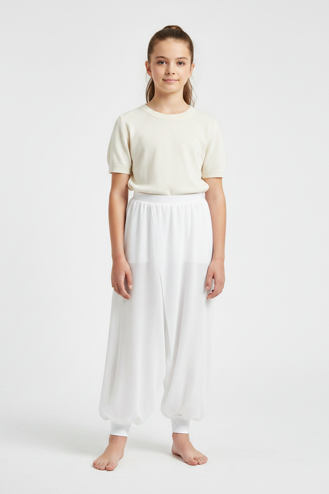 Pantalon Japonais Blanc Fluide Ample Fendu Danse - Polyester