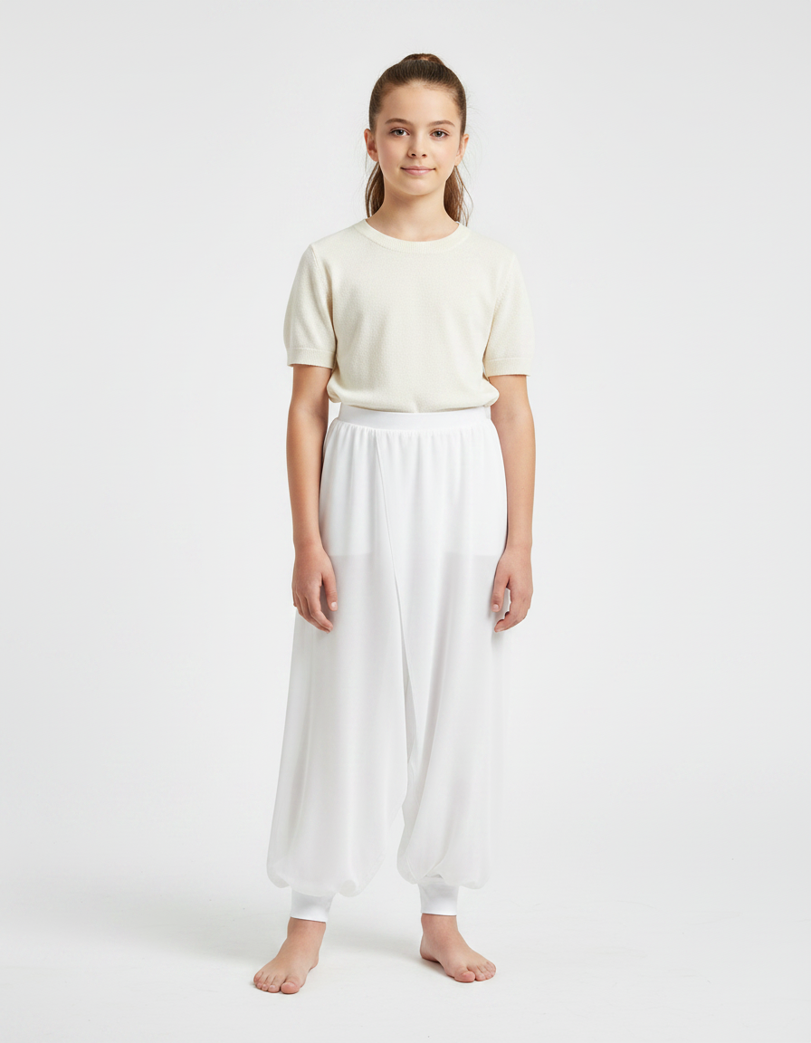 Pantalon Japonais Blanc Fluide Ample Fendu Danse - Polyester
